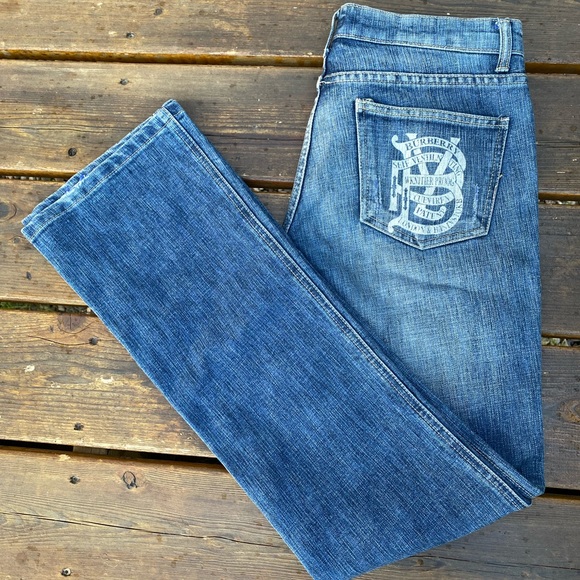 BURBERRY Distressed/Large LOGO 5 Pocket/straight leg Jeans🔥EUC🔥30”waist,UNISEX - Picture 3 of 16